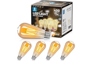 Aigostar ST64 Bombilla Edison Estilo Vintage. Bombilla Led E27 (Casquillo Gordo, 4W (Equivalente A 38W), Bombilla De Filamento Led Blanco Cálido (2200K). Ángulo De Haz 280º. No Regulable. Pack 4 Uds