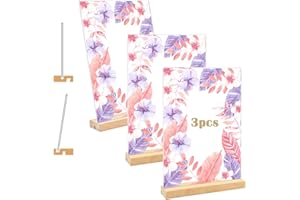 Coriver 3 Pièces Présentoirs de Table A4, Forme L/T Support Affiche A4 Plaque Acrylique, Double Face A4 Porte Menu avec Pied en Bois, Support Feuille pour Exposition Café Bureau-297 x 210 mm