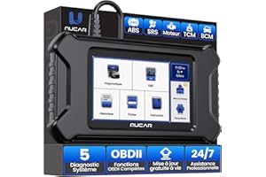 mucar OBDII Valise Diagnostic Auto, MUCAR CS5 Diagnostic Voiture Multimarque pour la Transmission+Moteur+ ABS+SRS+BCM, Android 7.0, Test de Batterie, Mise à Jour Gratuite à Vie