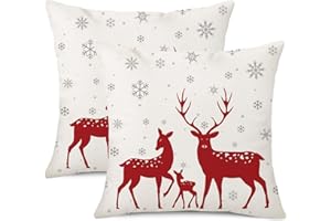 Ohok Cushion Covers Pack of 2 45x45cm Decorative Throw Pillow Covers Cushion Case for Sofa Couch Bed Living Room Indoor Outdoor Patio Garden Farmhouse Home Decor (Red Elk)