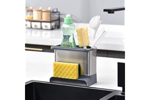 ‎APEXCHASER APEXCHASER Spüle Organizer, Edelstahl Spülbecken Organizer, Schwammhalter Küche mit Abtropfschale, Spulbecken Caddy für Spültuch, Schwamm, Bürsten, Grau