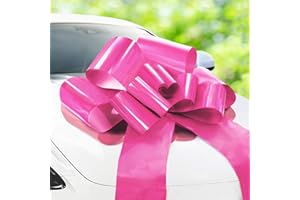 Zoe Deco Big Car Bow (Pink, 76 cm / 30 Inch) with 2 Gold Accessory Bows, Giant Presents, Girl Party, Wedding Reception, Birthday, Christmas Bows for Car, Big Gift Bow