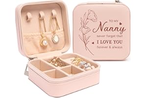 Elequaint Nanny Mothers Day Gifts, Nanny Gifts from Grandchildren, Unique Mini Pink Jewellery Box Travel, Mothers Birthday Gifts for Nanny, Personalised Gift for Nanny Birthday Mothers Day Present
