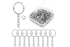 FOMGIIN Keychain Ring Set, 30pcs Splits Key Hoops (25mm) with Chain + 30pcs Jumper Rings, Sliver Metal Keyring Chains Keyrings for DIY Tassels Art Resin Jewellery Making Craft Attachment (30 Sets)