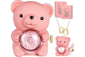 goldmiky Oso con Rosa Eterna y Collar, Flor Eterna con Osito,Osito con Colgante Dentro, Oso Amor Eterno, Regalo para Ella Oso- Regalos para Mujer día de San Valentín, Cumpleaños