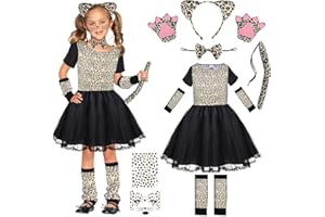 TOLOYE Sukienka dla dzieci w panterkę, odzież z rękawiczkami, kostium zwierzęcy, na karnawał, dla dzieci, na Halloween, urodziny, imprezę