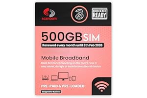SCANCOM Three 500GB Data SIM - Uncapped 5G - Preloaded MONTHLY Until February 2026 - Plug & Play for Routers & Phones - Access to Three & Vodafone - Connects to the Strongest Signal available