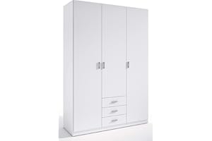 Miroytengo Armario ropero Roma 3 Puertas 3 cajones Color Blanco vestidor habitación Dormitorio 216x149x53 cm