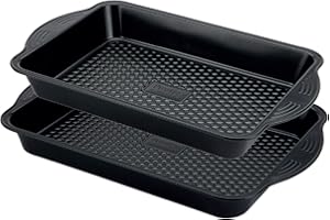 Prestige Aerolift Roasting Tray Twin Pack - Non Stick Baking Trays for Oven with Extra Large Handles, Dishwasher Safe Durable Carbon Steel Bakeware 9"x13" & 10"x14", Black