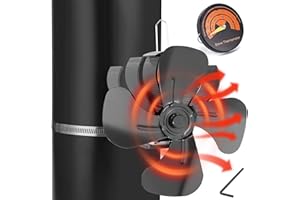 BITOYO Ventilador de Chimenea, 4 Aspas Ventilador de Estufa con Termómetro Magnético, Ventilador de Estufa de Lena Silencioso no Eléctrico para Madera/Leña/Chimenea/Tubo de Estufa