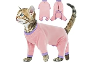 Återhämtningsdräkt för katter, kattunge, onesie, anti-slickdräkt för katter, ångestrock, skydd för håravfall, kläder (ljusrosa, XS)