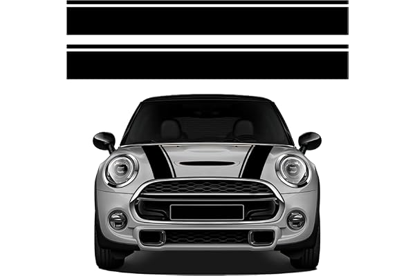 Wraplab Bandes Capot Mini Cooper – Bandes Autocollantes Racing – Pose Sans Bulles – Compatible R50 R53 R55 R56 F55 F56 Countryman Clubman (Noir Brillant)