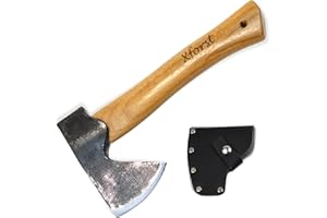 Xforst Hache Viking X-AG1Black – Hachette de Trekking et Outdoor avec Manche en Bois de Hickory & Étui de Protection en Cuir Véritable – 27 cm – 0,67 kg