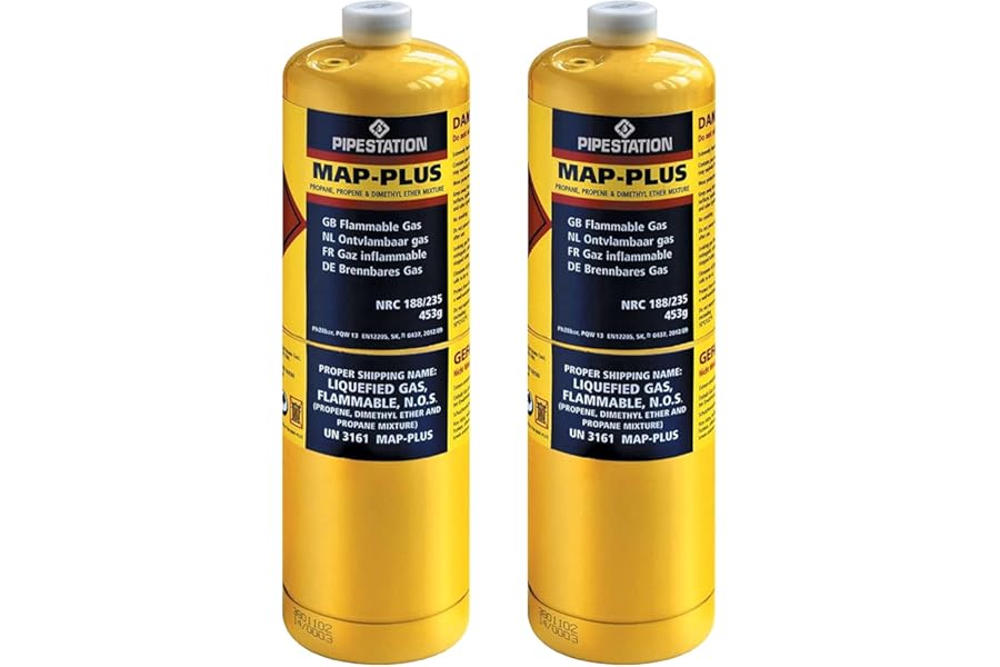 2 x Mapp Gas/Map Gas Pro Plus Gas Torch Canister Cartridge Disposable Cylinder Gas Bottle for Gas Blowtorch Blow Torch with Gas Included for Plumbers Soldering Torch 20% Hotter Than Propane