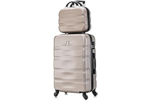 CELIMS - Juego de Maletas | Maleta Mediana + Neceser Viaje | Maleta Mediana 4 Ruedas | Maleta de Viaje 20kg | Champán