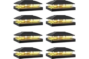 VOLISUN Solar Post Lights 8 Pack, 2 Lighting Modes Solar Post Cap Lights Outdoor, IP64 Waterproof, Fence Post Lights Solar Powered for 5×5 4×4 3.5×3.5 inch Wood/Vinyl Garden Posts Deck Patio(Black)