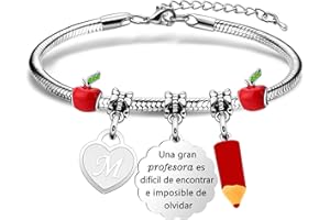 Angelra Pulseras Profesora Maestra Con Iniciales Regalo del Día del Maestro para Mujer Colgante con Una Gran Profesora es Difícil de Encontrar Pulsera para Graduación Cumpleaños