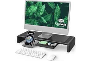 KLEARLOOK MAXIMIZED CLARITY! Foldable Monitor Stand - Klearlook Computer Monitor Riser with Storage Drawer&Tablet Phone Stand| Width Adjustable Monitor Stands for Desks| Desk Shelf Riser for Computer, Desktop, Laptop| Black