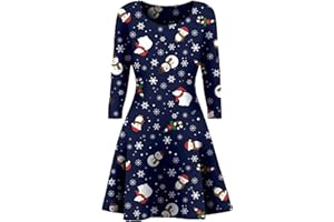 Sarim Collection Women Christmas Party Dress Snowman Swing Dress Novelty Printed Skater Xmas Dress for Ladies UK Size 8-26