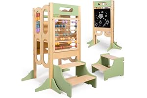 aiwo Step Stool for Kids, Learning Stool with 3 Adjustable Height, Standing Stool with Chalkboard & Activity Games