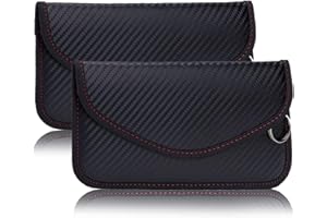 SCDZY Keyless Go Schutz, 2 Stück Kohlefaser Leder Faraday Bag RFID Blocker Autoschlüssel Hülle Schlüsseletui Schlüsseltasche Klein Strahlenschutz Tasche mit Haken und Schlüsselring