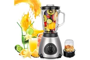 LULUANPING Standmixer, Smoothie Maker, Multifunktion Blender elektrisch, [1,5l Glasbehälter Mixer & 650ml Mini Glasbehälter Smoothie Maker] 5 Geschwindigkeitsstufen + Impuls-/Ice-Crush Funktion
