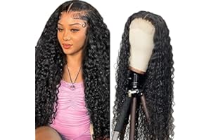Zeslaerr Kinky Curly Wave Human Hair Wig 5x5 Hd Frontal Lace Wig Echthaar PerüCke 150% Density Unprocessed Brazilian Virgin Hair #1B Natural Black No Tangle No Smell For Women 32 Zoll