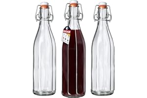 KADAX Bouteille en Verre de 1L avec Bouchon Hermétique pour la Conservation des Boissons, Parfaite pour le Kombucha et la Limonade (Lot de 3)