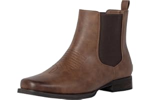 J's.o.l.e Men's Cowboy Boots Western Fashion Chelsea Boots Square Toe Low Heel Dress Ankle Boots