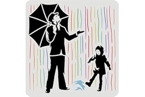 ‎FINGERINSPIRE FINGERINSPIRE Banksy Schablone Mann und Regen 30x30cm Mann unter dem Regenschirm und Kind Muster Zeichnung Dekoration Schablone für Malerei auf Wand, Möbel, Holz, Papier, Heimdekoration
