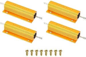 PATIKIL 100W 1 Ohm Aluminum Shell Resistor with Screws, 4 Set Aluminum Housing Resistor Housed Case Wirewound Resistors Screw Tap Power Resistor, Golden