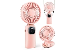 coldSky Portable Handheld Fan, 4000mAh Battery Operated Fan with LED Display, Handheld/Neck/Desk 3 in 1 Personal Small Fan, 90° Foldable Desk Fan with Base, 5 Speed Lash Fan Makeup Fan for Women Green