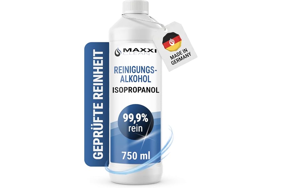 Maxxi Clean 1 x 750 ml Isopropanol 99,9% I Reines Isopropylalkohol I Fettlöser & Entfetter I schnell verdampfend, rückstandsfrei I entfernt Lack- und Klebereste I Resin-Reinigung für 3D-Drucker – Produktbeispiel aus Gewerbe, Industrie & Wissenschaft
