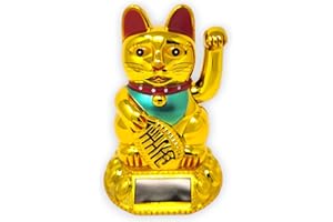 ‎STARLET24 Starlet24® Winkende Glückskatze Winkekatze Lucky Cat Maneki-Neko Winkende Japanische Maneki-Neko (Gold mit Solarzellen, 18cm)