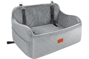 Lealchum Dog Car Seat for Medium Sized Dog,Car Dog Bed with Adjustable Leashes,Comfort and Support with Memory Foam Filled,Safety Travel Per Car Seat with Non-Slip Bottom(Grey, Large)