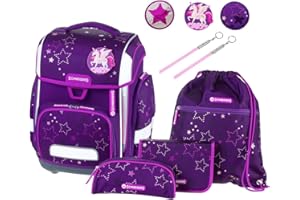 Schneiders Vienna Schneiders Vienna Schneiders 78391-074 - Schulranzen Ergolite Starlight, 9-teiliges Set mit Schultasche, Federmäppchen, Schlamper, Sportbeutel, 3 Klett-Motiven und 2 Leuchtstäben