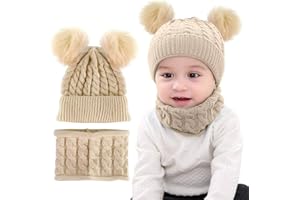 CheChury Cappello A Maglia Bimbo Neonata Cappellino con Sciarpa Set 2Pcs Cappelli Bambina Ragazzo Sciarpa Berretto A Maglia con Pompom Unisex 0-24 Mesi