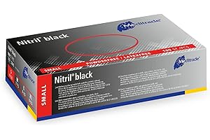 Meditrade Nitril® Black Nitrile Examination Gloves - Powder-Free, Latex-Free, Multi Use Protective Exam Gloves - Size Small - Black - 100pcs