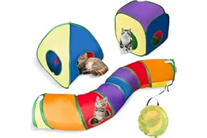 CMANLNYK 3 in 1 Rainbow Cat Tunnel Toy - Foldable Cats Play Tunnel Cube Tent, Cat Interactive Maze Toy, Tunnel Toy Gifts for Pets Kitten Puppy Rabbit Piggy Guinea Pig, Easy to Fold and Clean