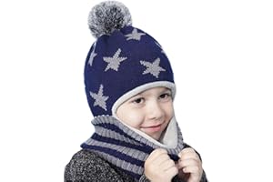 RUIXIA Cagoule Fille Garçon Hiver Bonnet Echarpe Hiver Chaud Bonnet Cache Oreilles doublure Polaire pour Enfant 3-6 ans Chapeaux Tricoté Cache Cou Balaclava pour Ski Snowboard