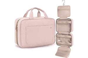 BAGSMART Trousse de Toilette Femme Voyage,avec Crochets à Suspendre,Imperméable Trousse de Maquillage pour Valise,Sacs de Voyage,Accessoires de Voyage Rose,Moyen
