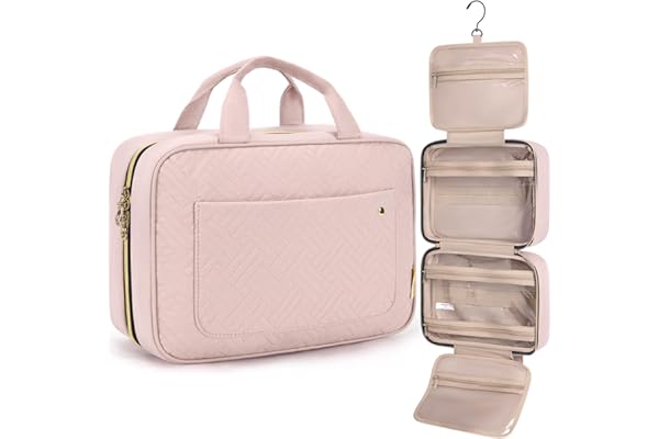 BAGSMART Trousse de Toilette Femme Voyage,avec Crochets à Suspendre,Imperméable Trousse de Maquillage pour Valise,Sacs de Voyage,Accessoires de Voyage Rose,Moyen