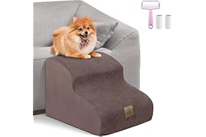 MIDOUAUTOUK Dog Steps for Bed Sofa,2 Steps Pet Ramp Steps, Non-Slip Pet Ladder with Washable Cloth Cover & High Density Foam for Small Dogs, Care Injury Prevention, Send Lint Sticky Roller