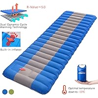 Overmont Camping Isomatte Luftmatratze Aufblasbar 12cm Dick Selbstaufblasbare Isomatte mit eingebauter Luftpumpe und Tragetasche für Camping Wanderungen Backpacking Reisen Zelte Strand Dunkelblau/Grün