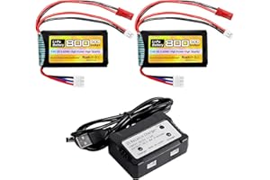 ZYGY 2PCS 7.4V LiPo 2S 50C 800mAh JST and PH2.0 plugs with 2 in 1 charger for SCX24 RC Car Batteries Compatible with 1/10, 1/16, 1/18, 1/24 Scale RC Car, Truck and RC Drone Batteries