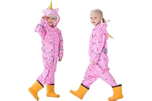 Hovkib Combinaison de Pluie pour Enfants Garçons Filles Imperméable Une Pièce Combinaison Imperméable Zippée Poncho de Pluie Respirante Vestes de Pluie Léger 1-10 Ans