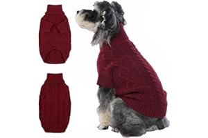 LeLePet Dog Jumpers Winter Dog Pullover, Knitted Warm Turtleneck Dog Christmas Sweater for Cold Weather, Soft Dog Knitwear for Small Dogs Boys Girls Pet Vest Outfit Cat Sweater, Red, M