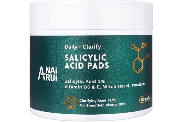 ANAiRUi Pads à l'Acide Salicylique, Coussinets Exfoliants pour le Visage avec Hamamélis, Vitamines B5 et E, pour Hydratation De La Peau, Nettoyer les Boutons, Acne et les Points Noirs, 80 Pièces