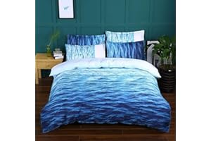 LUOFANFEI Funda nórdica de 240 x 260 océano mar, azul y blanco 3D, diseño estampado, juego de cama de microfibra para adultos, juego de funda nórdica de 240 x 260 con cremallera para 2 personas con 2 fundas de