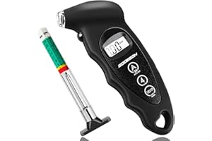 GODESON Manometro Presion Neumaticos Digital 150 PSI 10 Bar con 4 Ajustes y Profundímetro, LCD Retroiluminado,Medidor Presión Digital para Coches, Camiones, Bicicletas, Motos